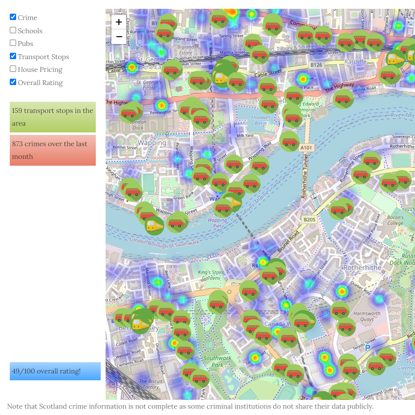 
            Image of map with house and school nodes, heatmap identifies crime rate
        